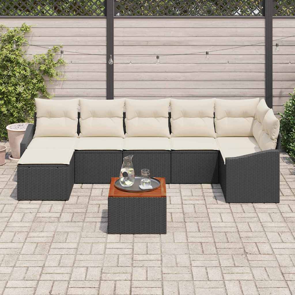 Tuinbankenset met kussen 8 pcs Zwart poly rattan is nu te koop bij PeponiXL, paradijselijk wonen!