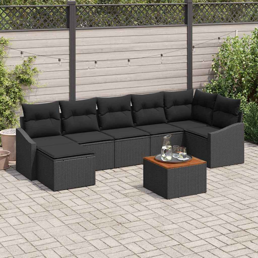 Tuinbankenset met kussen 8 pcs Zwart poly rattan is nu te koop bij PeponiXL, paradijselijk wonen!