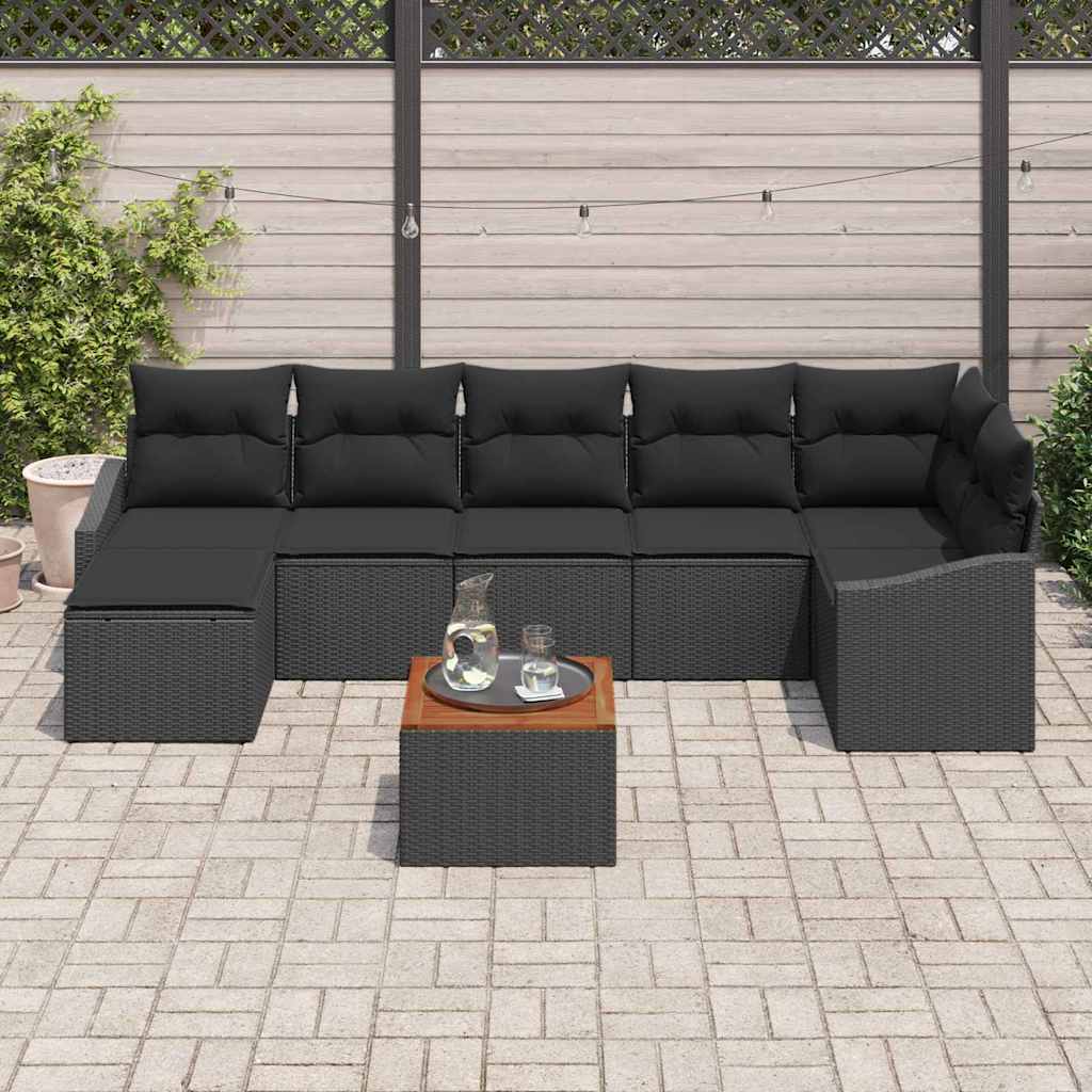 Tuinbankenset met kussen 8 pcs Zwart poly rattan is nu te koop bij PeponiXL, paradijselijk wonen!