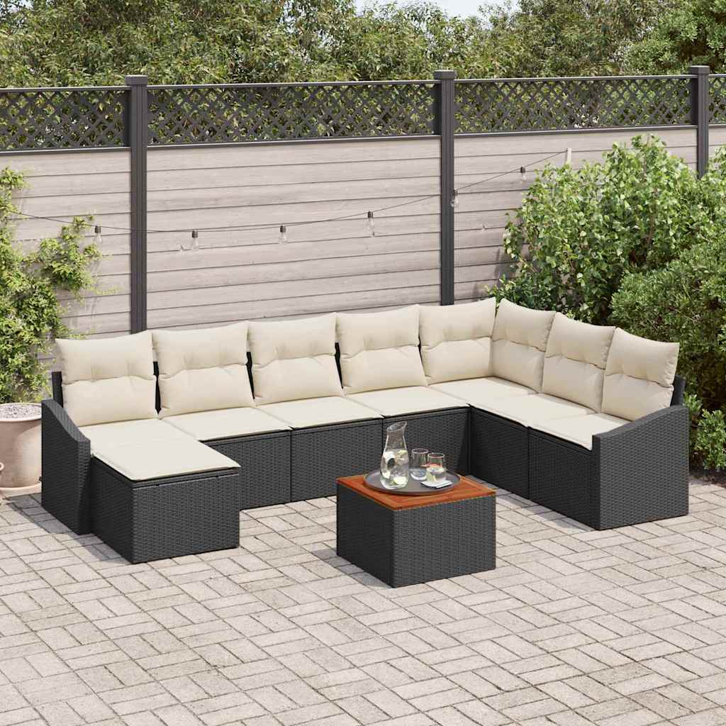 Tuinbankenset met kussen 9 pcs Zwart poly rattan is nu te koop bij PeponiXL, paradijselijk wonen!