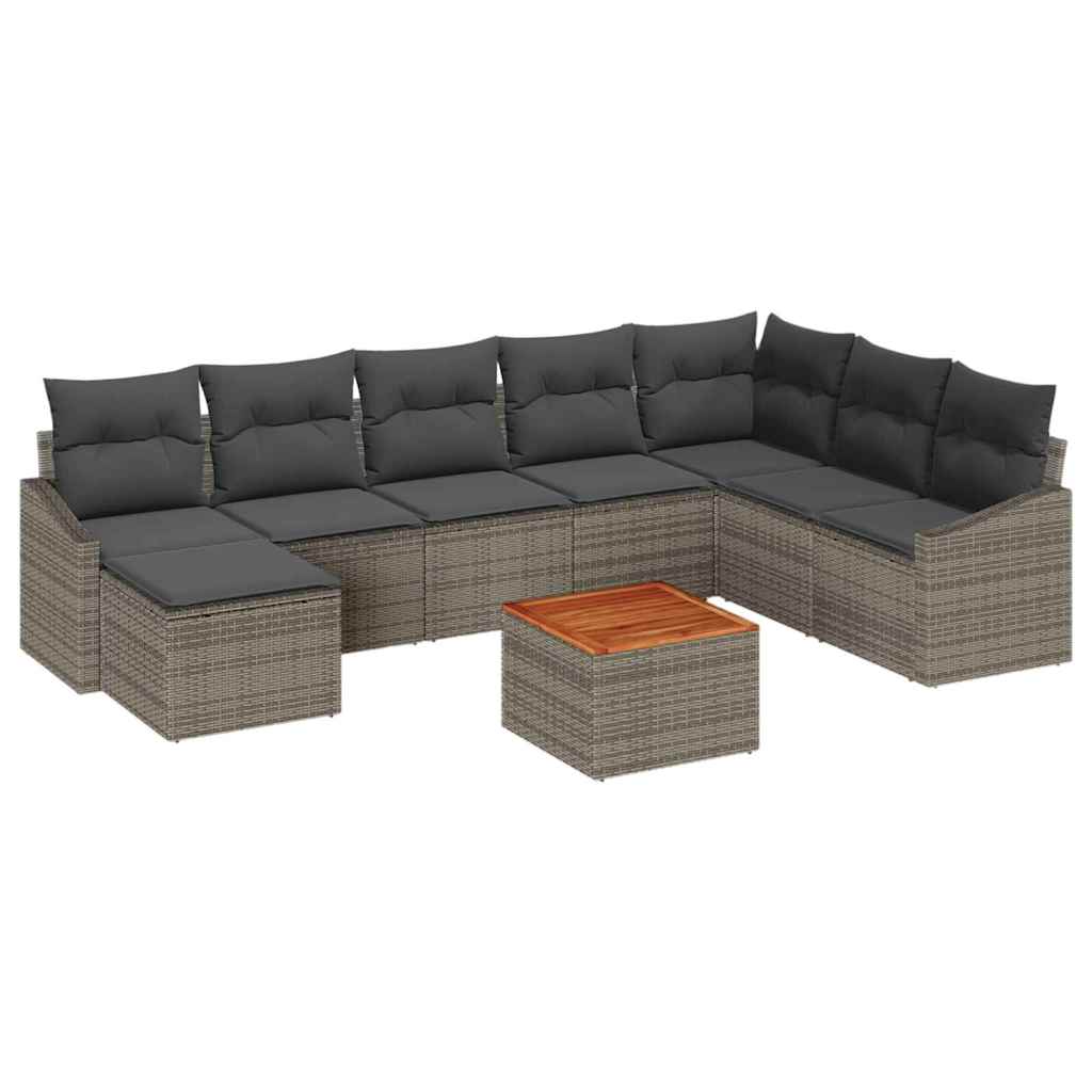 Tuinbankenset met kussen 9 pcs Grijs poly rattan is nu te koop bij PeponiXL, paradijselijk wonen!