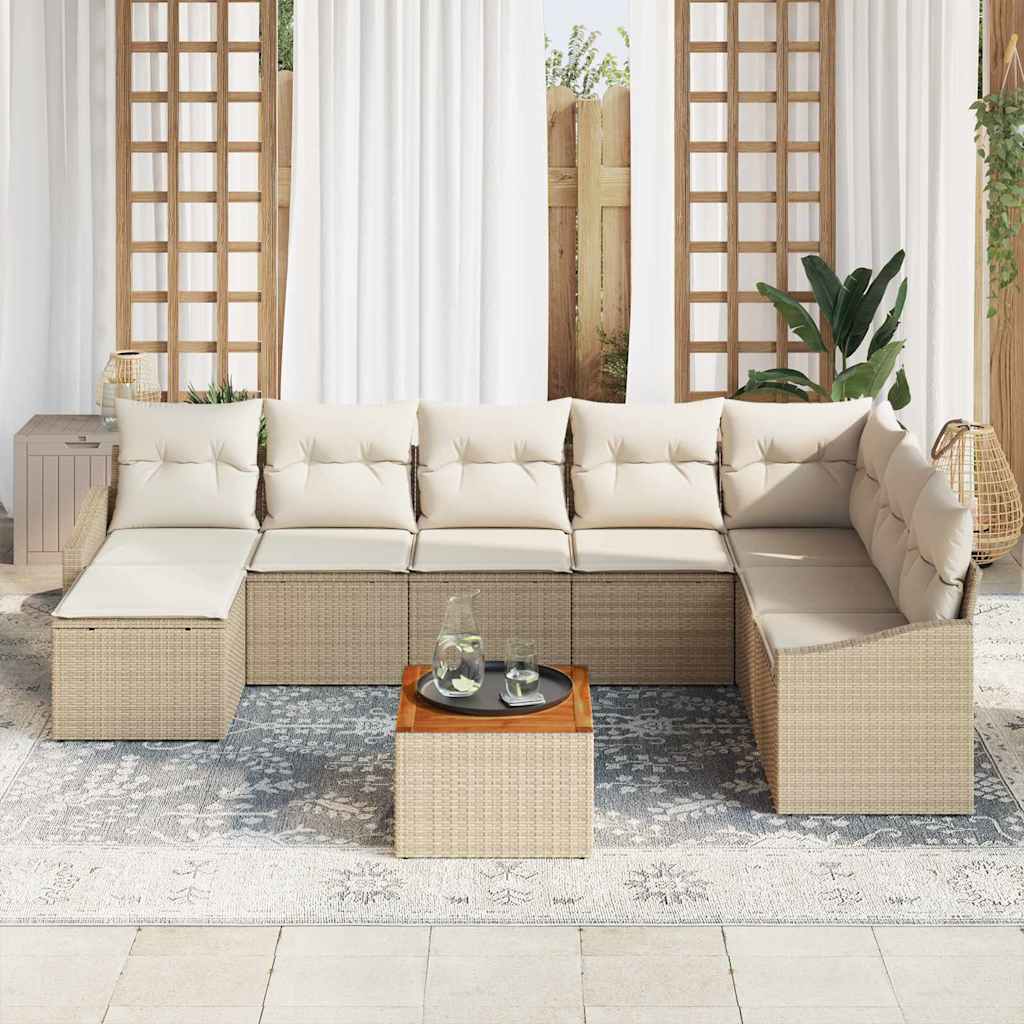 Tuinbankenset met kussen 9 pcs Beige poly rattan is nu te koop bij PeponiXL, paradijselijk wonen!