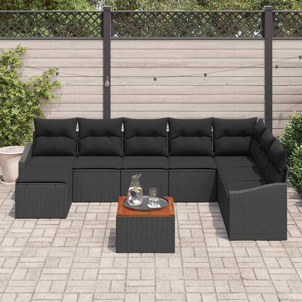 Tuinbankenset met kussen 9 pcs Zwart poly rattan is nu te koop bij PeponiXL, paradijselijk wonen!