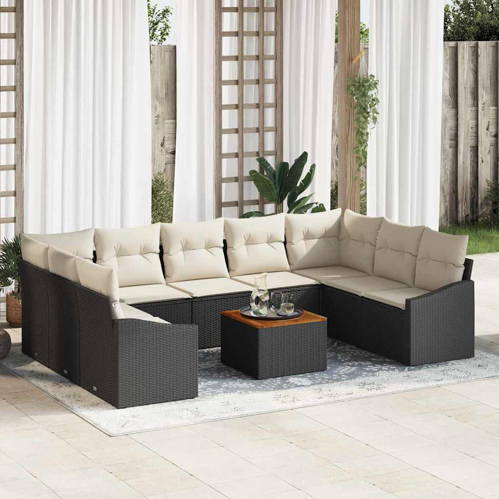 Tuinbankenset met kussen 10 pcs Zwart poly rattan is nu te koop bij PeponiXL, paradijselijk wonen!