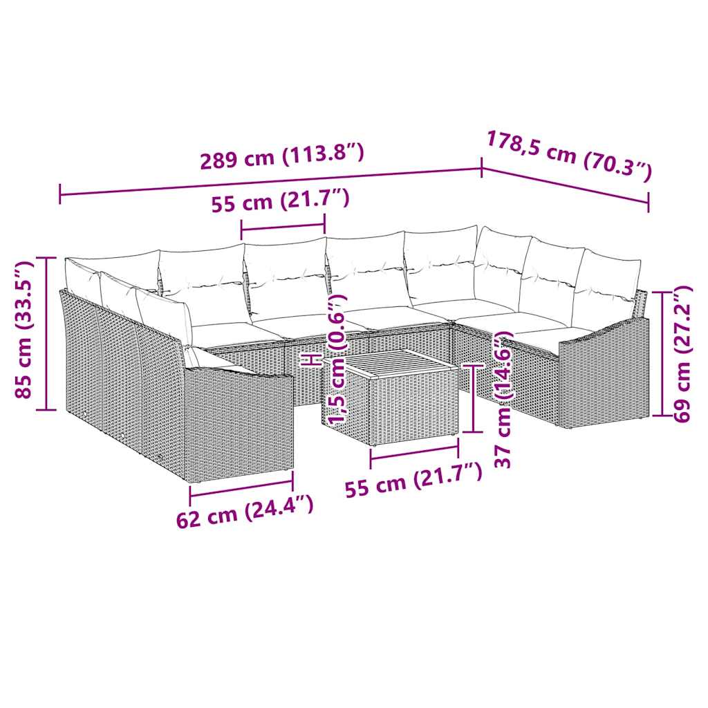 Tuinbankenset met kussen 10 pcs Zwart poly rattan is nu te koop bij PeponiXL, paradijselijk wonen!