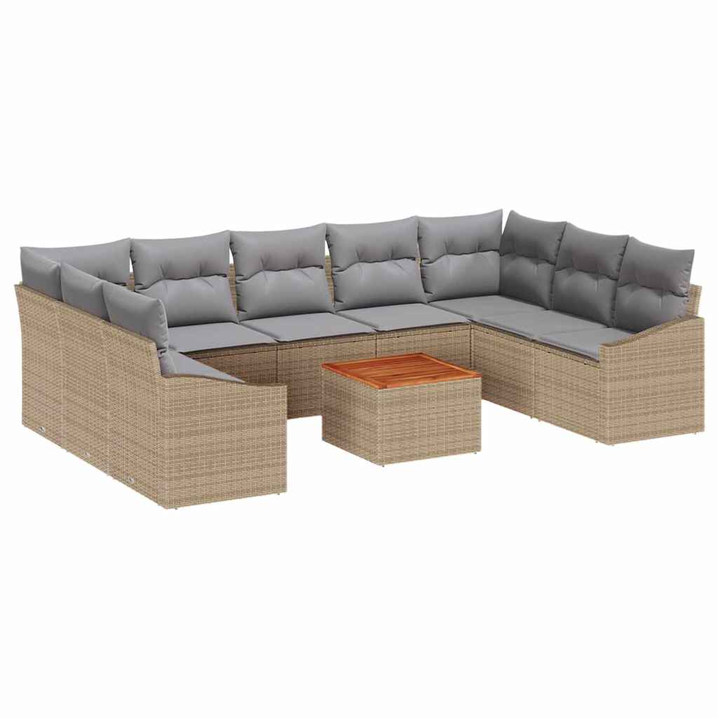 Tuinbankenset met kussen 10 pcs Beige poly rattan is nu te koop bij PeponiXL, paradijselijk wonen!
