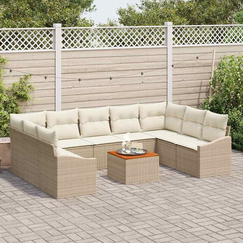 Tuinbankenset met kussen 10 pcs Beige poly rattan