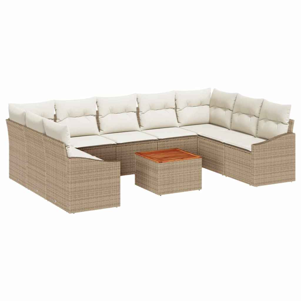 Tuinbankenset met kussen 10 pcs Beige poly rattan