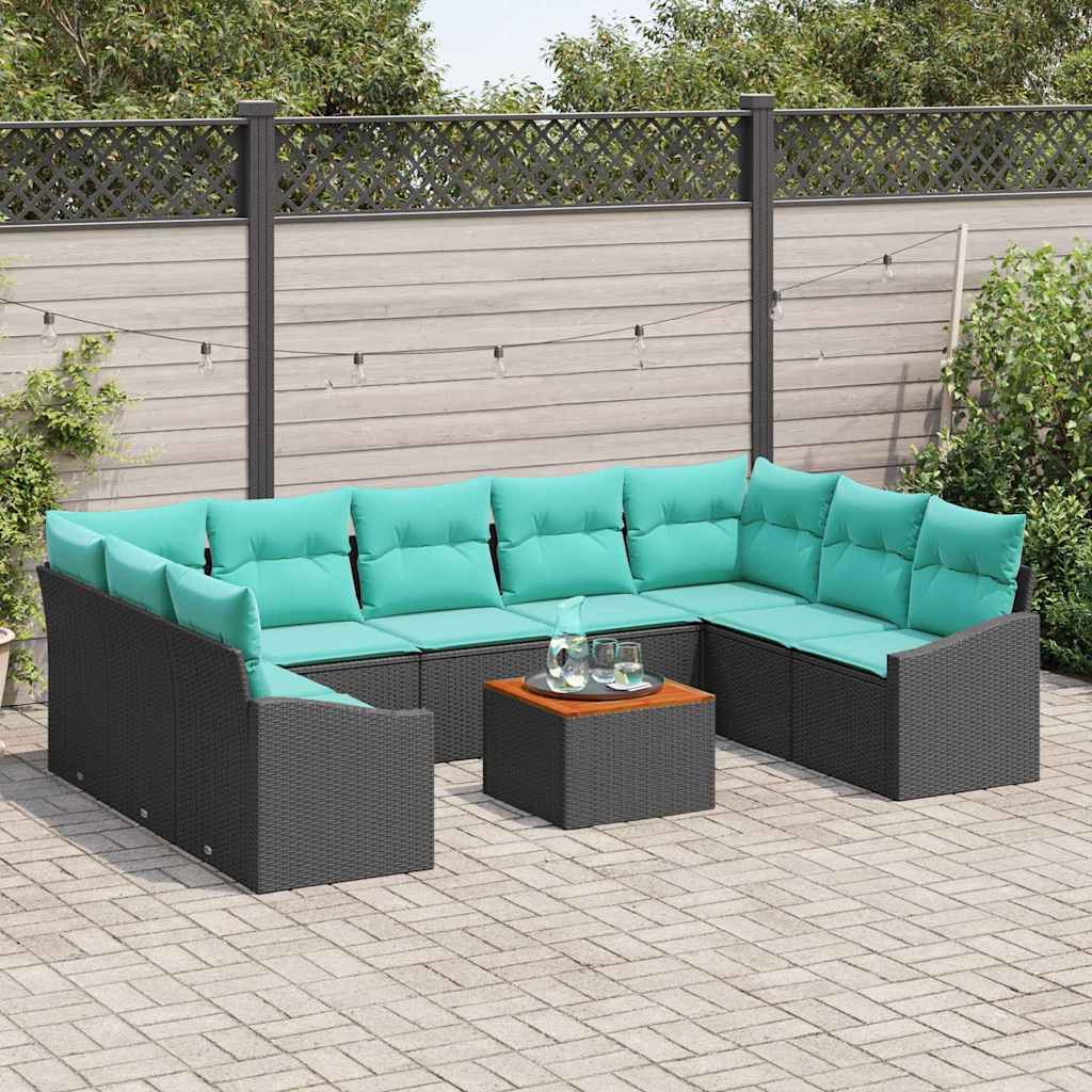 Tuinbankenset met kussen 10 pcs Zwart poly rattan