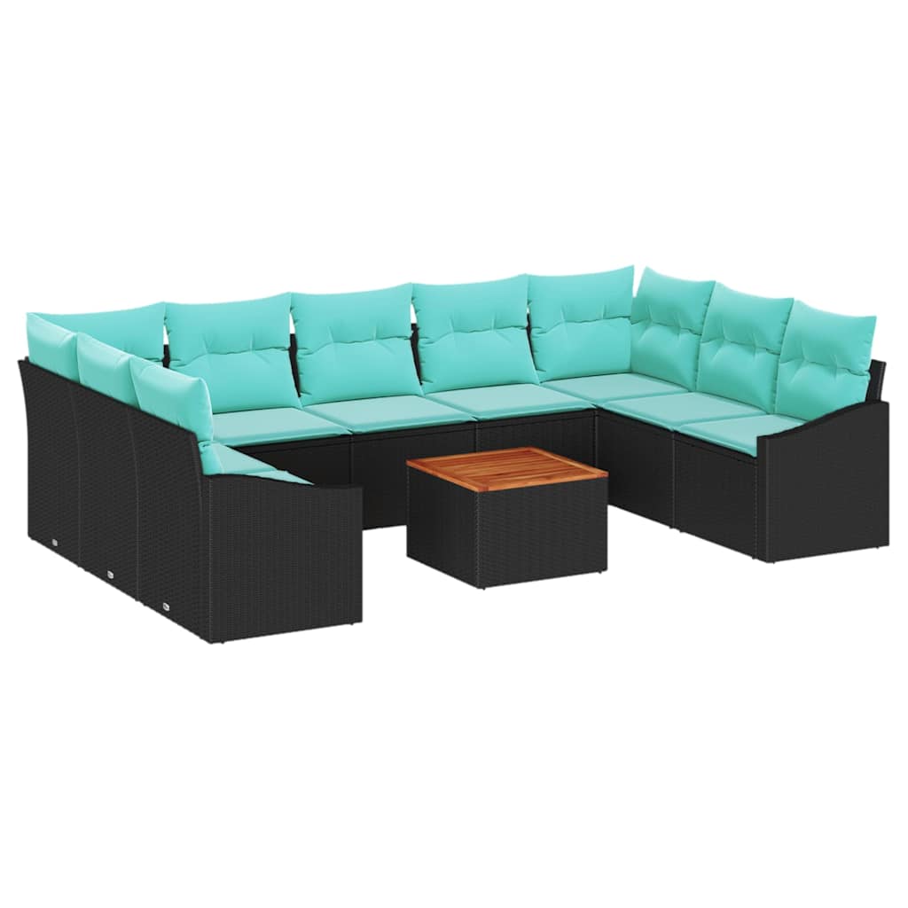 Tuinbankenset met kussen 10 pcs Zwart poly rattan