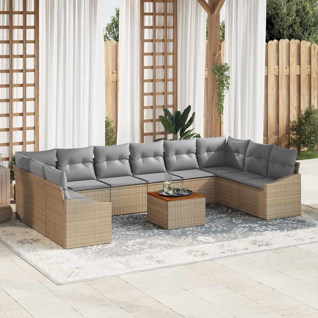 Tuinbankenset met kussen 11 pcs Beige poly rattan is nu te koop bij PeponiXL, paradijselijk wonen!