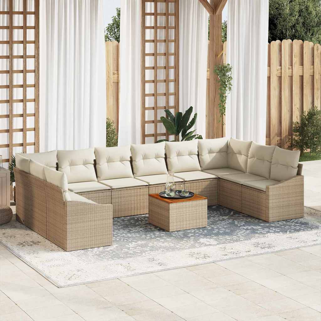 Tuinbankenset met kussen 11 pcs Beige poly rattan is nu te koop bij PeponiXL, paradijselijk wonen!