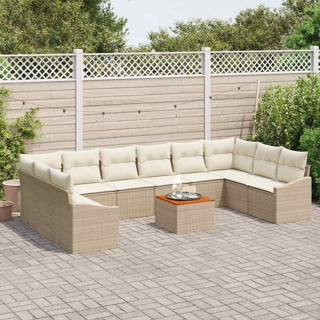 Tuinbankenset met kussen 11 pcs Beige poly rattan is nu te koop bij PeponiXL, paradijselijk wonen!
