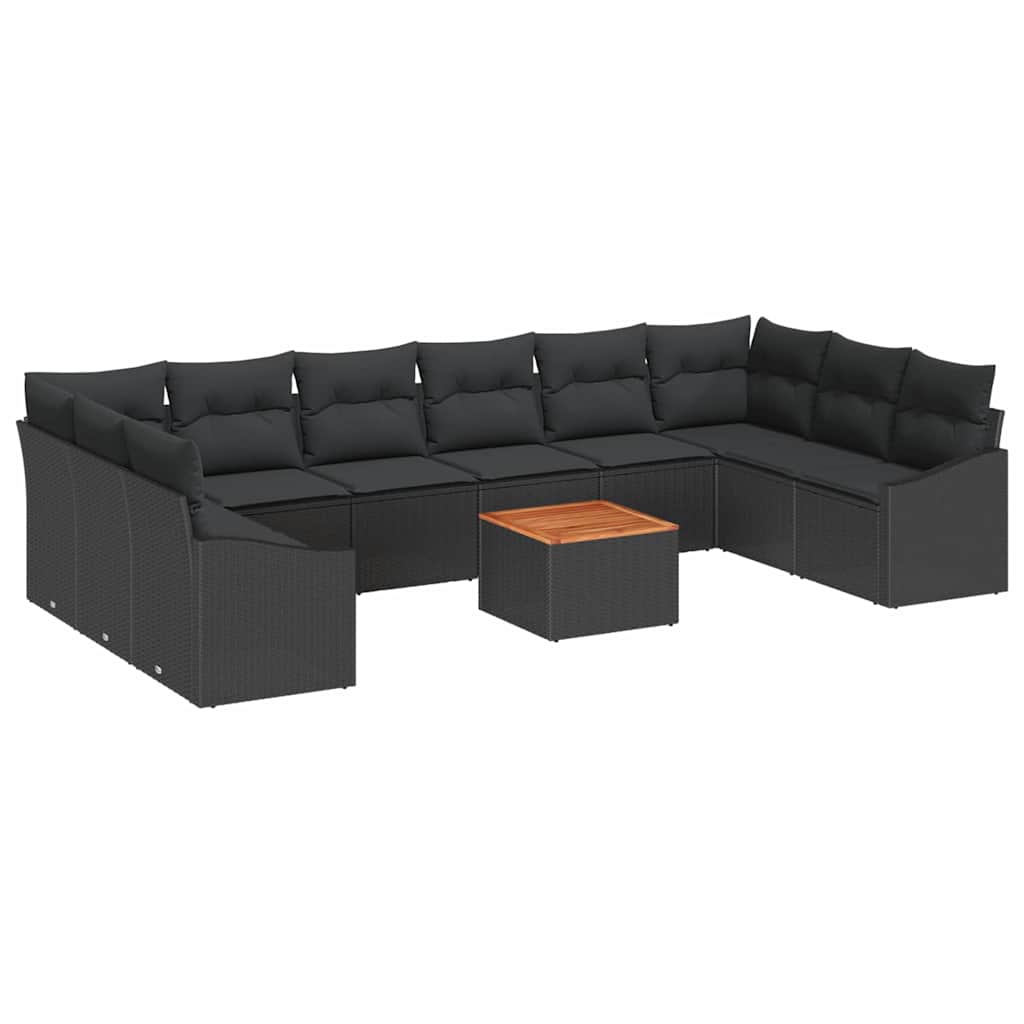 Tuinbankenset met kussen 11 pcs Zwart poly rattan is nu te koop bij PeponiXL, paradijselijk wonen!