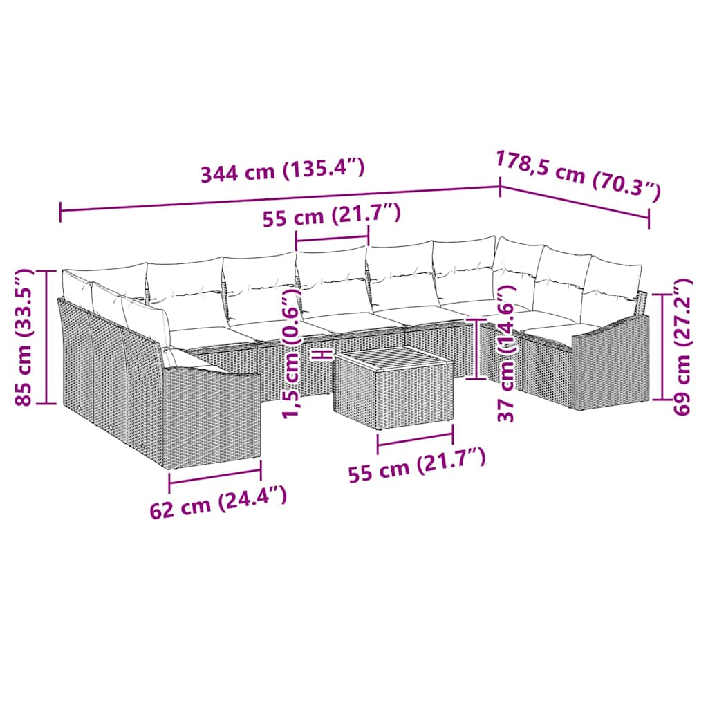 Tuinbankenset met kussen 11 pcs Zwart poly rattan is nu te koop bij PeponiXL, paradijselijk wonen!