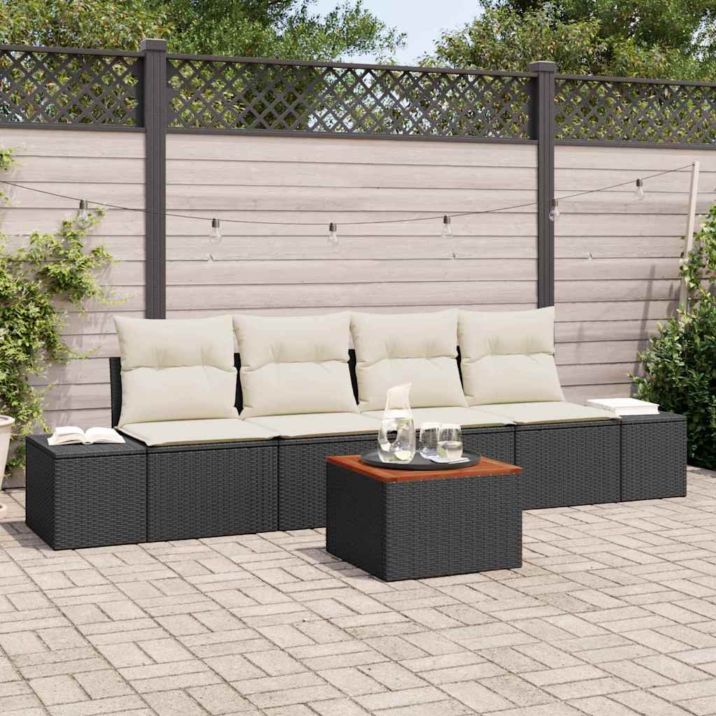 Tuin Sofa Set met kussen 5 pcs Zwart Poly riet is nu te koop bij PeponiXL, paradijselijk wonen!