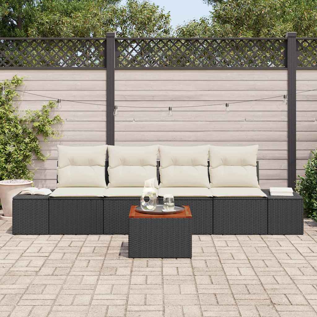Tuin Sofa Set met kussen 5 pcs Zwart Poly riet is nu te koop bij PeponiXL, paradijselijk wonen!