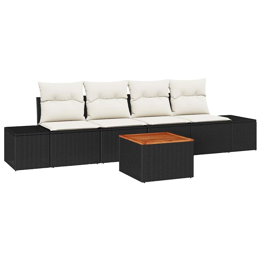 Tuin Sofa Set met kussen 5 pcs Zwart Poly riet is nu te koop bij PeponiXL, paradijselijk wonen!