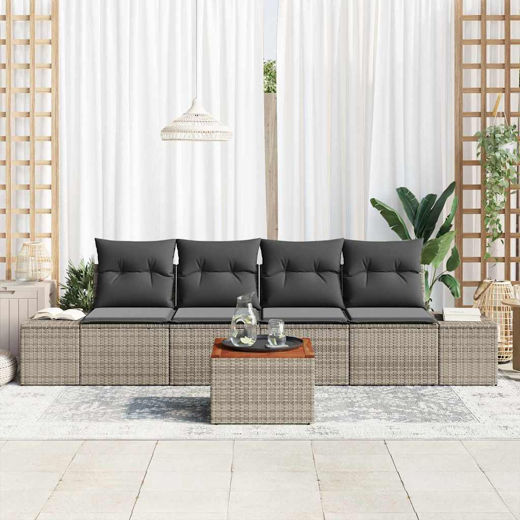 Tuin Sofa Set met kussen 5 pcs Grijs Poly riet is nu te koop bij PeponiXL, paradijselijk wonen!