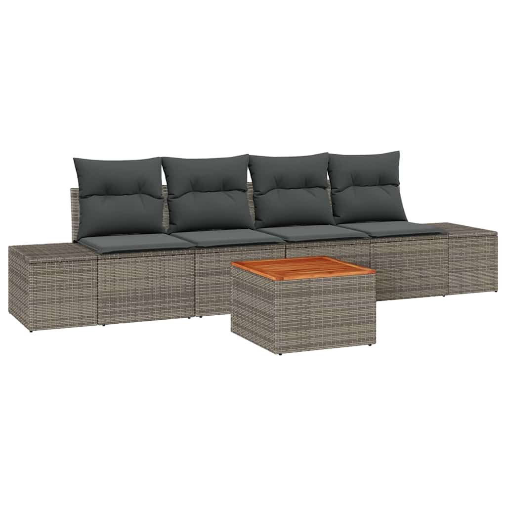Tuin Sofa Set met kussen 5 pcs Grijs Poly riet is nu te koop bij PeponiXL, paradijselijk wonen!