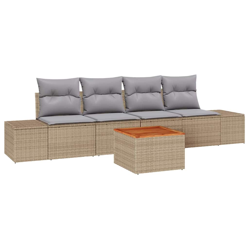 Tuin Sofa Set met kussen 5 pcs Beige Poly riet is nu te koop bij PeponiXL, paradijselijk wonen!