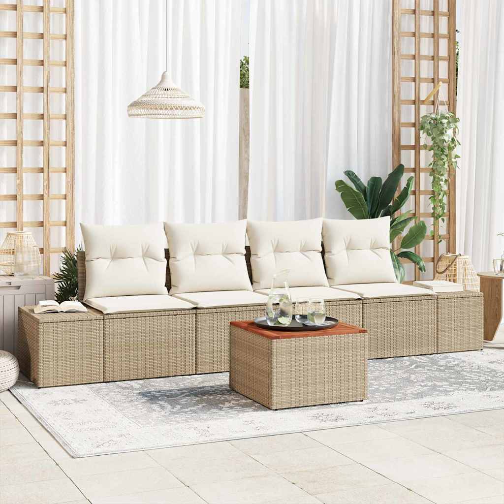 Tuinbankenset met kussen 5 pcs Beige poly rattan is nu te koop bij PeponiXL, paradijselijk wonen!