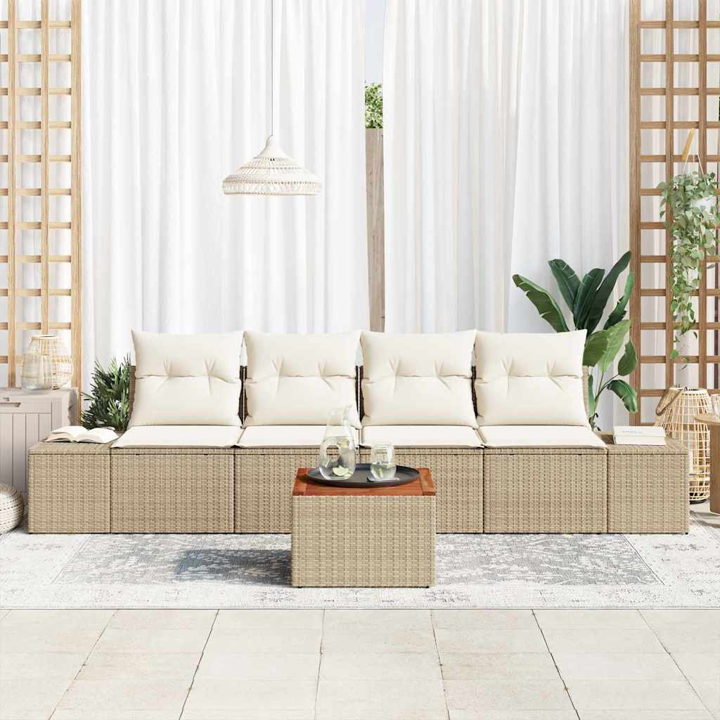 Tuinbankenset met kussen 5 pcs Beige poly rattan is nu te koop bij PeponiXL, paradijselijk wonen!
