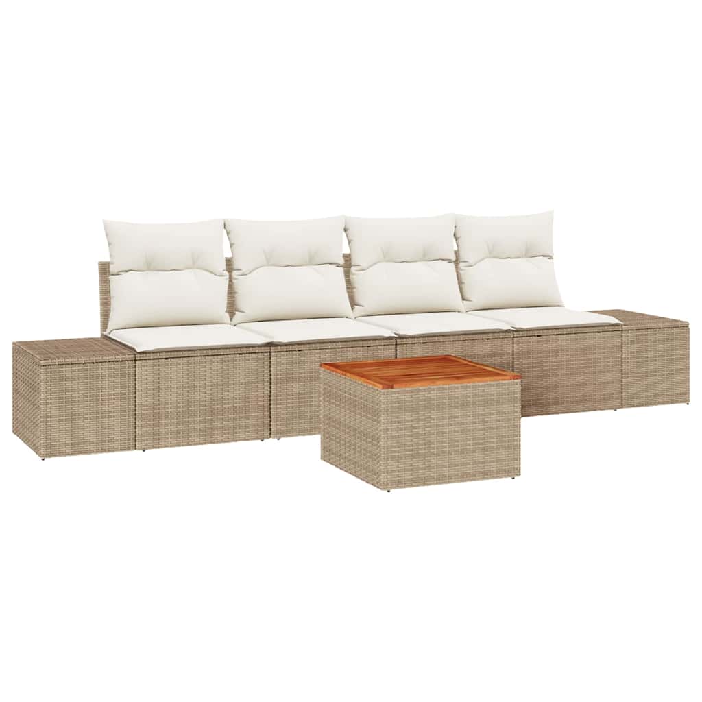 Tuinbankenset met kussen 5 pcs Beige poly rattan is nu te koop bij PeponiXL, paradijselijk wonen!