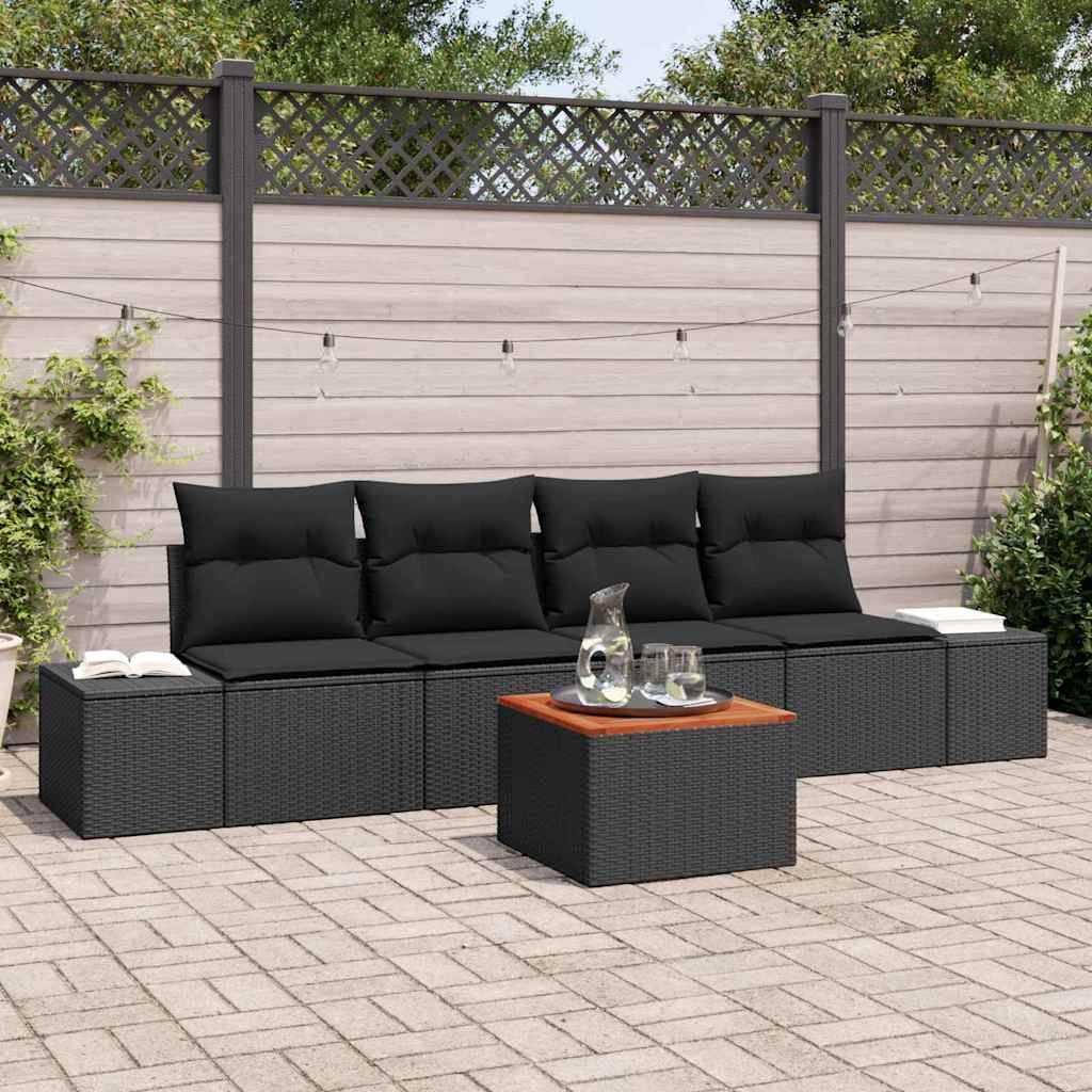 Tuin Sofa Set met kussen 5 pcs Zwart Poly riet is nu te koop bij PeponiXL, paradijselijk wonen!