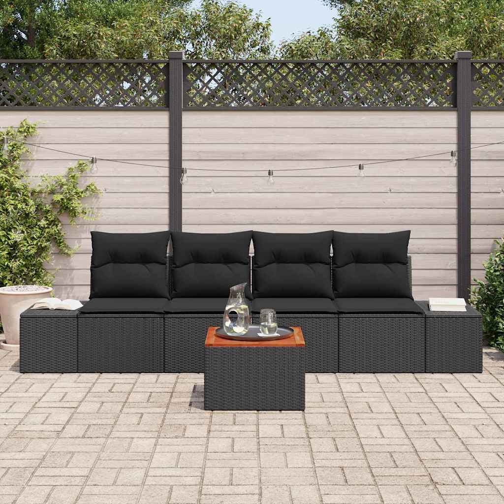 Tuin Sofa Set met kussen 5 pcs Zwart Poly riet is nu te koop bij PeponiXL, paradijselijk wonen!
