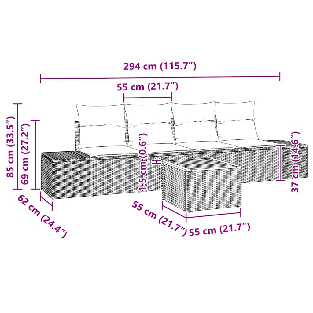 Tuin Sofa Set met kussen 5 pcs Zwart Poly riet is nu te koop bij PeponiXL, paradijselijk wonen!