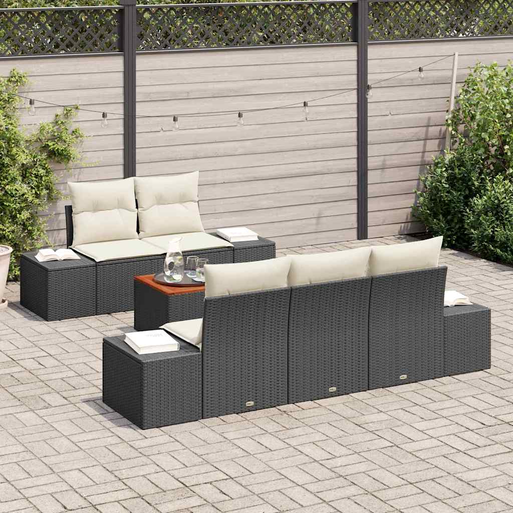 Tuinbankenset met kussen 6 pcs Zwart poly rattan is nu te koop bij PeponiXL, paradijselijk wonen!