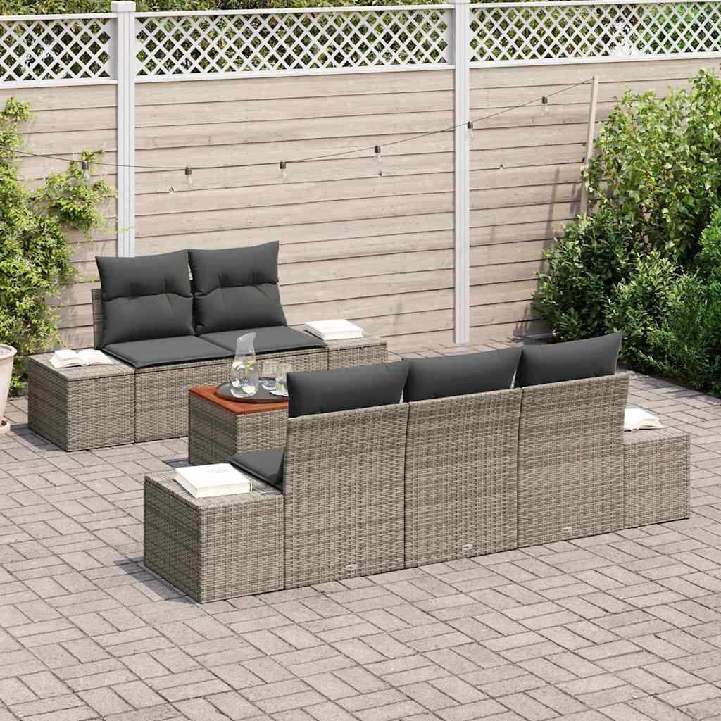 Tuinbankenset met kussen 6 pcs Grijs poly rattan is nu te koop bij PeponiXL, paradijselijk wonen!