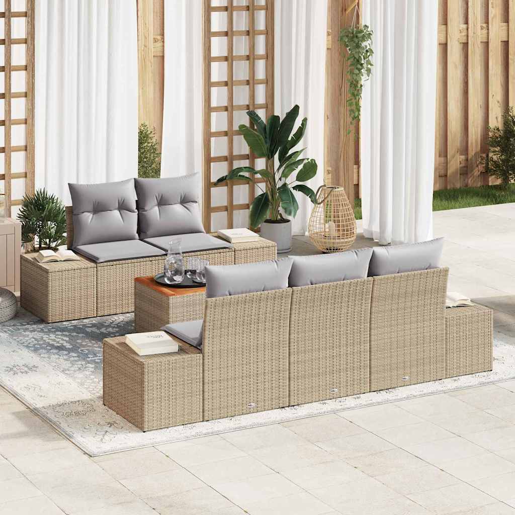 Tuinbankenset met kussen 6 pcs Beige poly rattan is nu te koop bij PeponiXL, paradijselijk wonen!