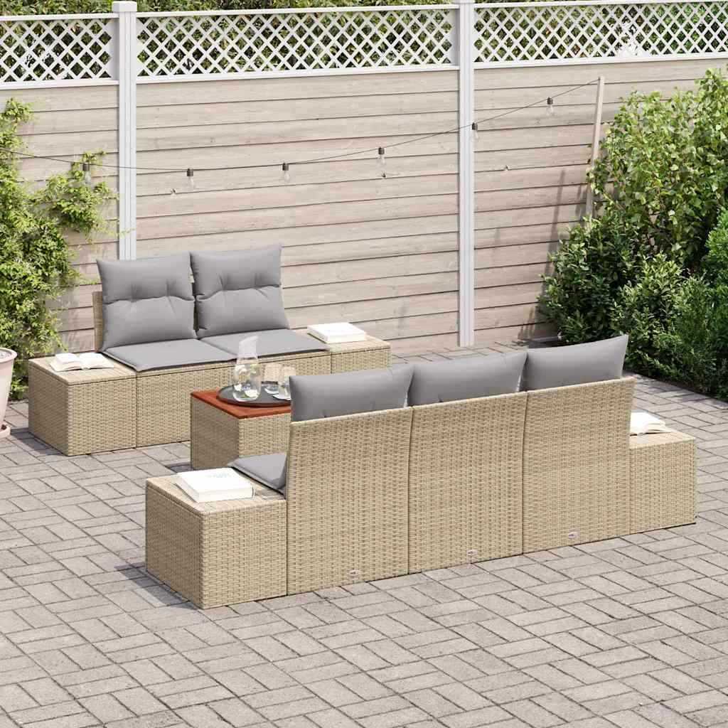 Tuinbankenset met kussen 6 pcs Beige poly rattan is nu te koop bij PeponiXL, paradijselijk wonen!