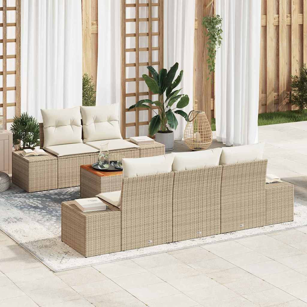 Tuinbankenset met kussen 6 pcs Beige poly rattan is nu te koop bij PeponiXL, paradijselijk wonen!