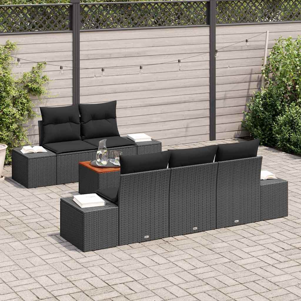 Tuinbankenset met kussen 6 pcs Zwart poly rattan is nu te koop bij PeponiXL, paradijselijk wonen!