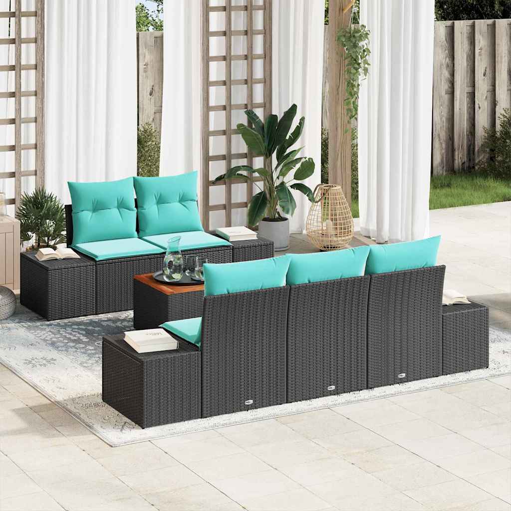 Tuinbankenset 6 st Zwart poly rattan