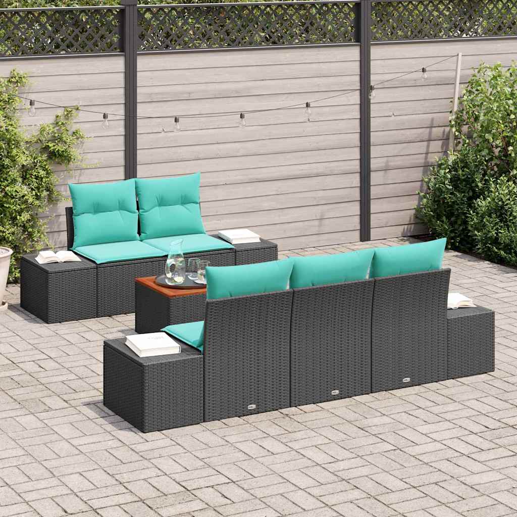 Tuinbankenset 6 st Zwart poly rattan