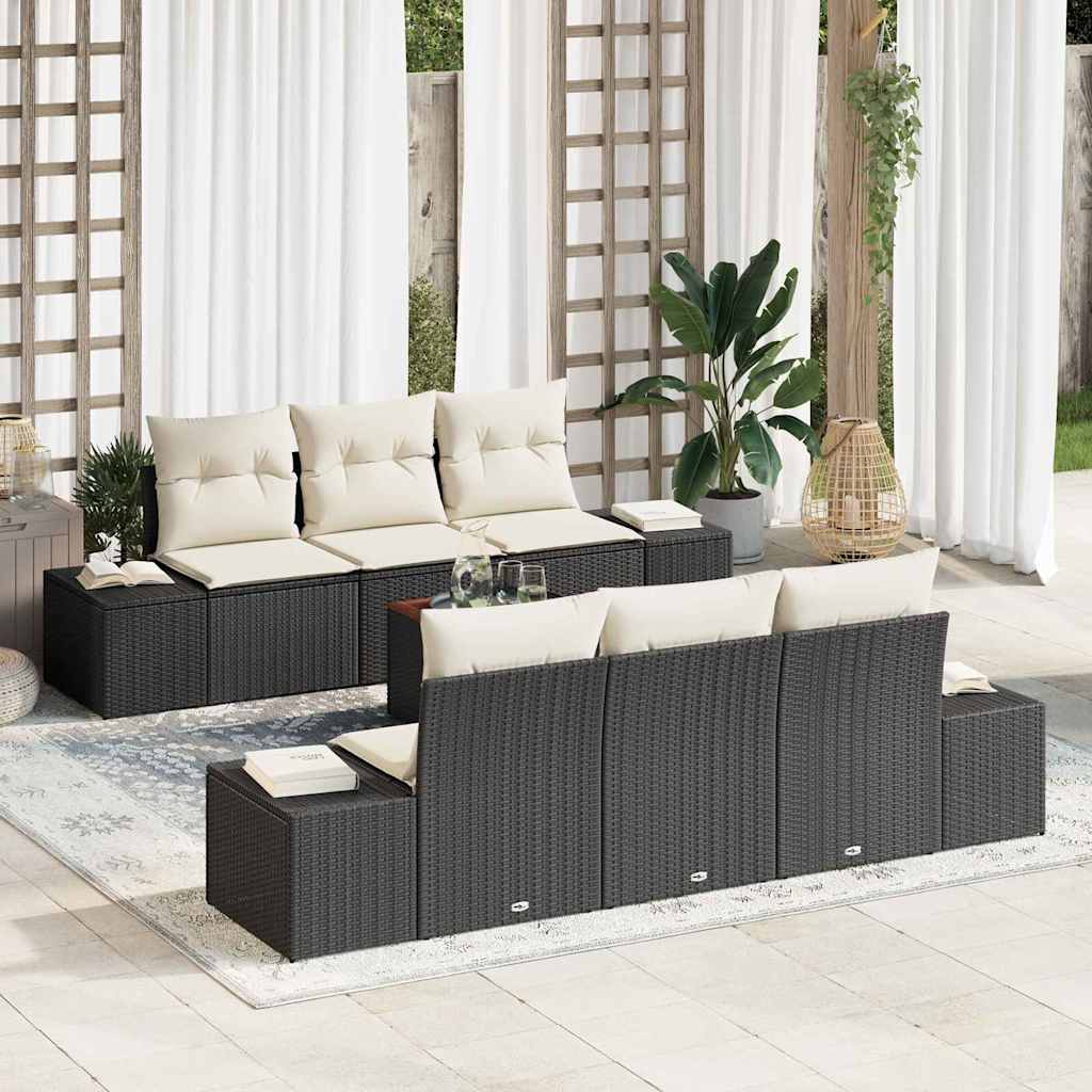 Tuinbankenset met kussen 7 pcs Zwart poly rattan is nu te koop bij PeponiXL, paradijselijk wonen!