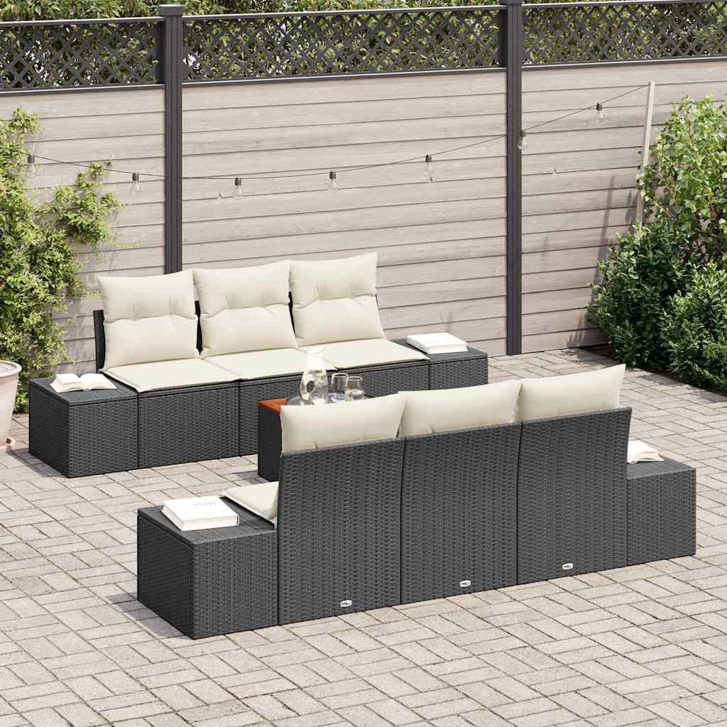Tuinbankenset met kussen 7 pcs Zwart poly rattan is nu te koop bij PeponiXL, paradijselijk wonen!