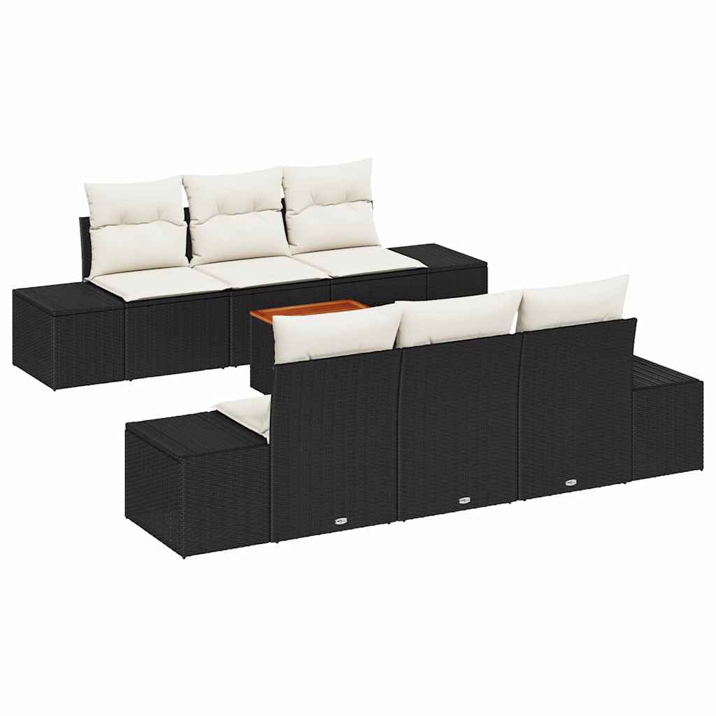Tuinbankenset met kussen 7 pcs Zwart poly rattan is nu te koop bij PeponiXL, paradijselijk wonen!