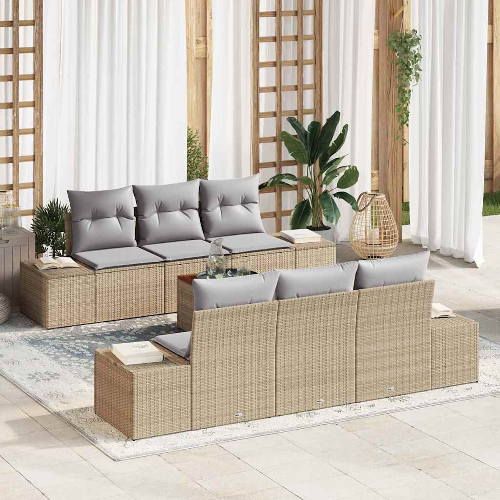 Tuinbankenset met kussen 7 pcs Beige poly rattan is nu te koop bij PeponiXL, paradijselijk wonen!