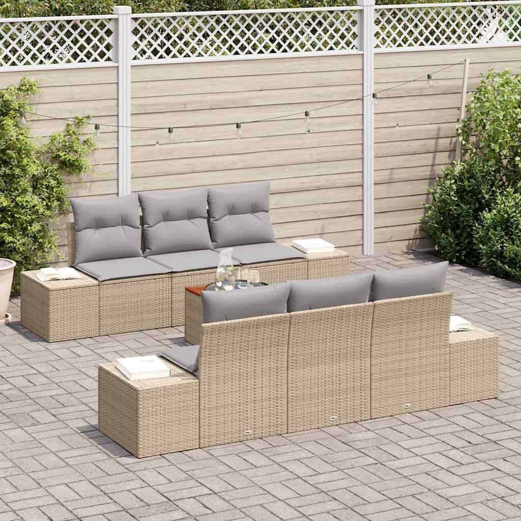 Tuinbankenset met kussen 7 pcs Beige poly rattan is nu te koop bij PeponiXL, paradijselijk wonen!