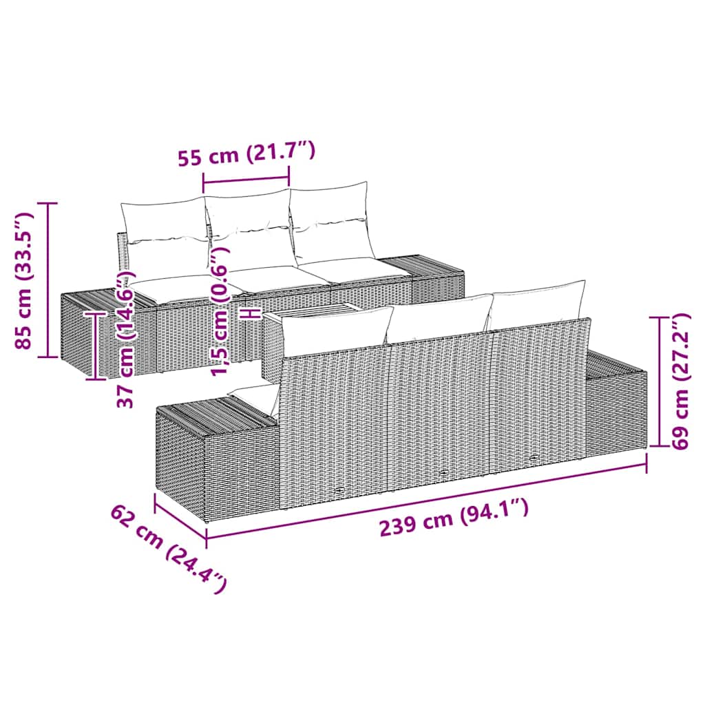Tuinbankenset met kussen 7 pcs Beige poly rattan is nu te koop bij PeponiXL, paradijselijk wonen!