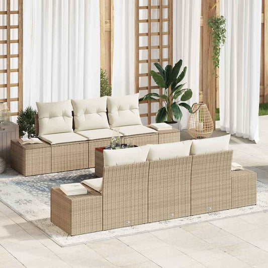 Tuinbankenset met kussen 7 pcs Beige poly rattan is nu te koop bij PeponiXL, paradijselijk wonen!