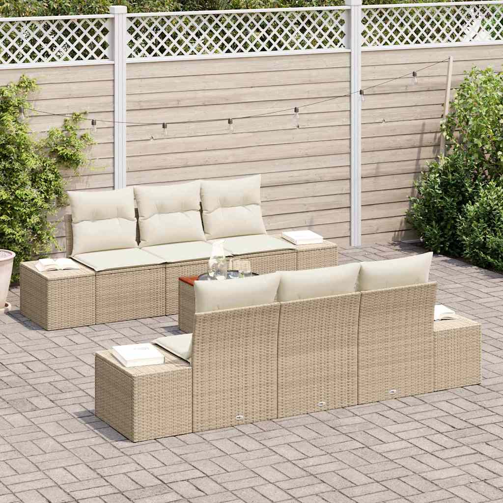 Tuinbankenset met kussen 7 pcs Beige poly rattan