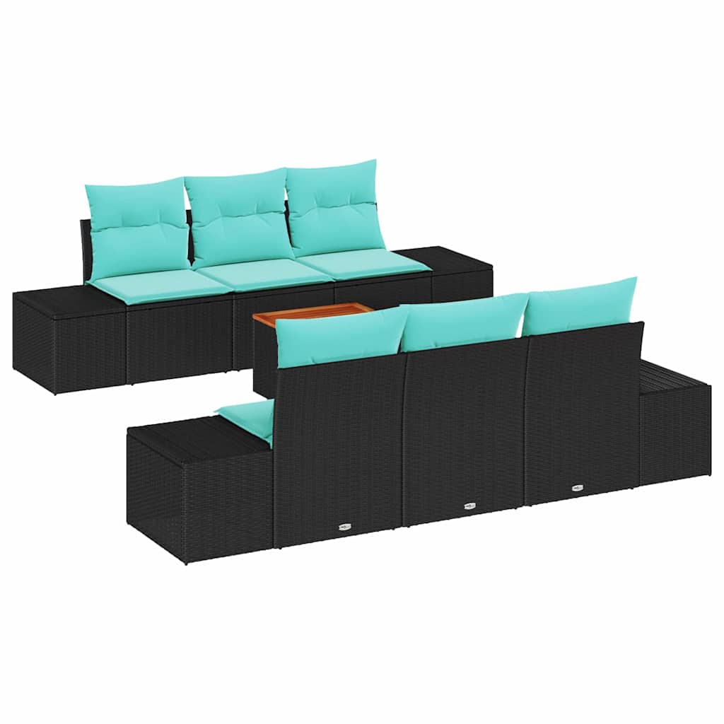 Tuinbankenset 7 st Zwart poly rattan