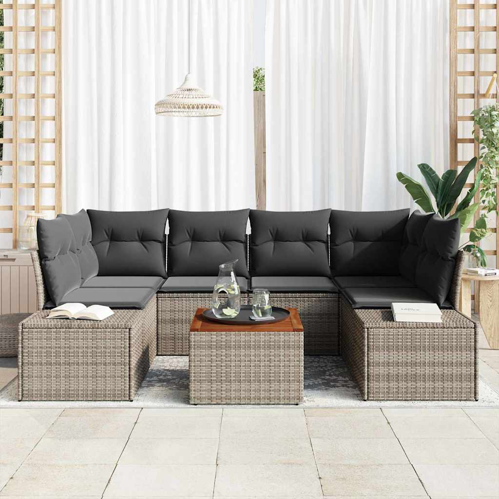 Tuinbankenset met kussen 7 pcs Grijs poly rattan is nu te koop bij PeponiXL, paradijselijk wonen!