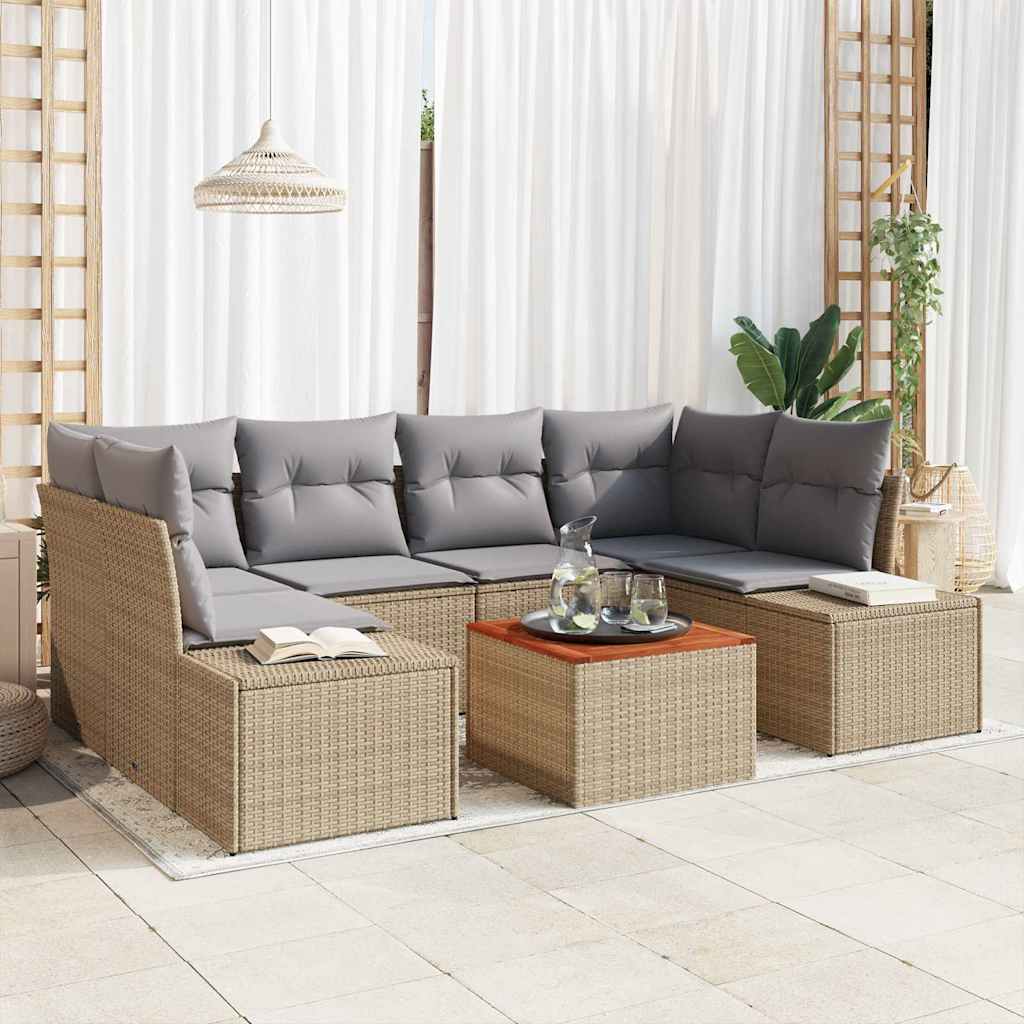 Tuinbankenset met kussen 7 pcs Beige poly rattan is nu te koop bij PeponiXL, paradijselijk wonen!